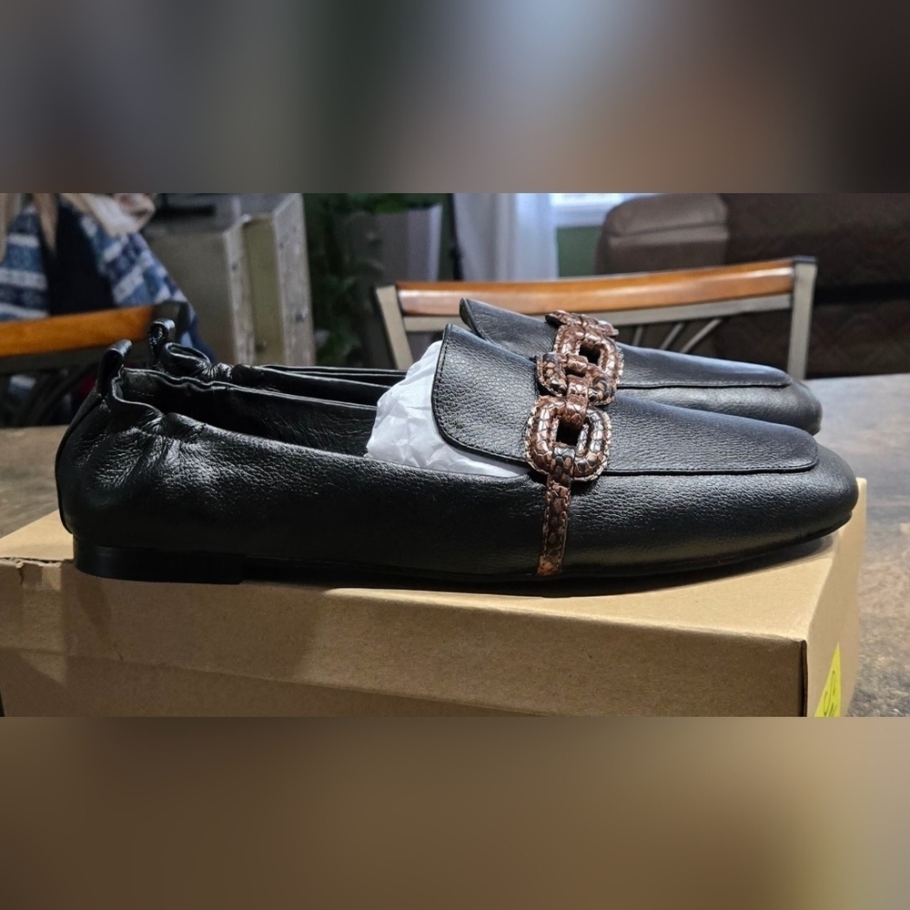 Sanctuary Black and Brown Loafers with Chain-Link Detail #875 - Picture 3 of 10